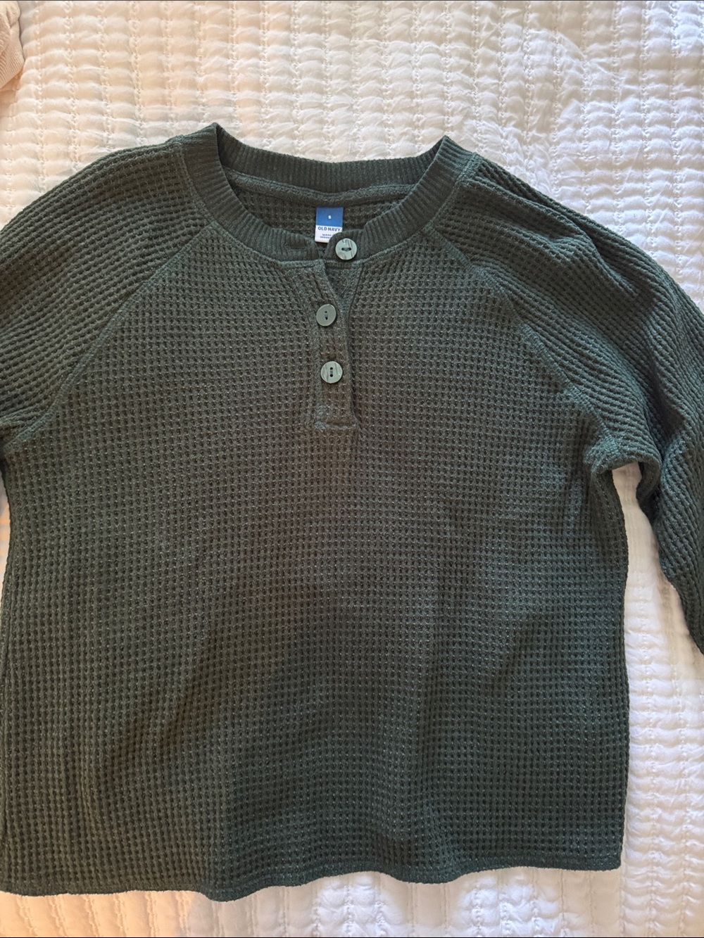Old Navy Men's Dark Teal Waffle-Knit Henley Crewneck